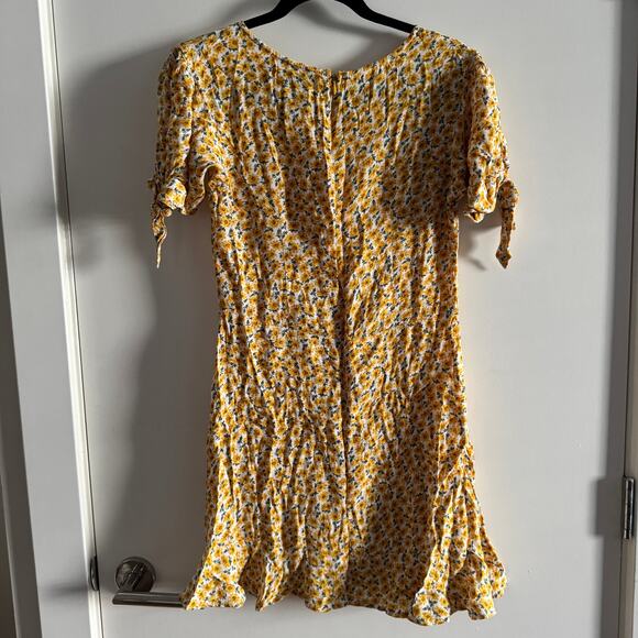 Faithfull The Brand Daphne Floral Mini Dress Yellow Back Zip Short Sleeve Sz M - Picture 10 of 10